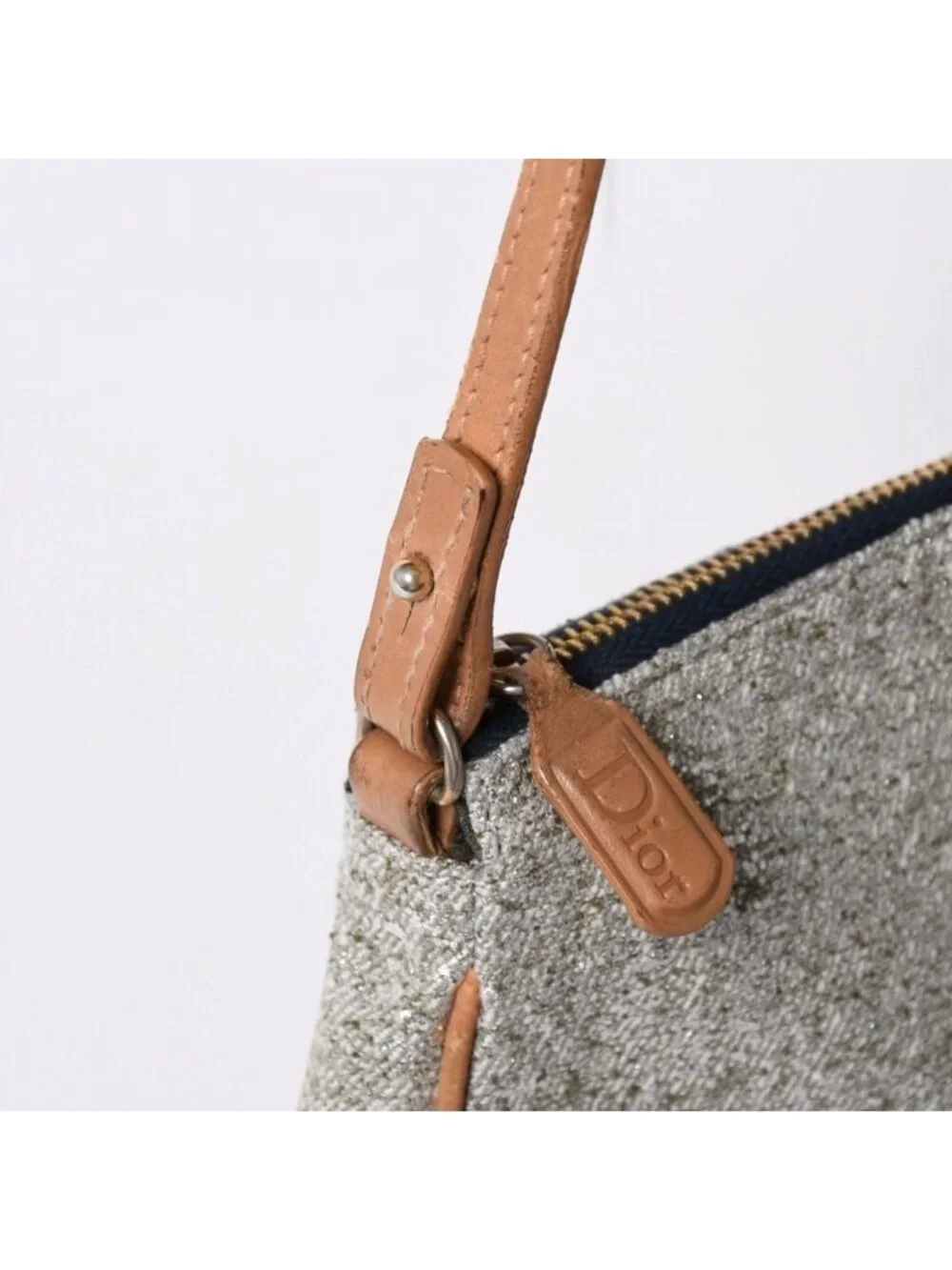 Dior Saddle Pouch Canvas Leather Silver Gold